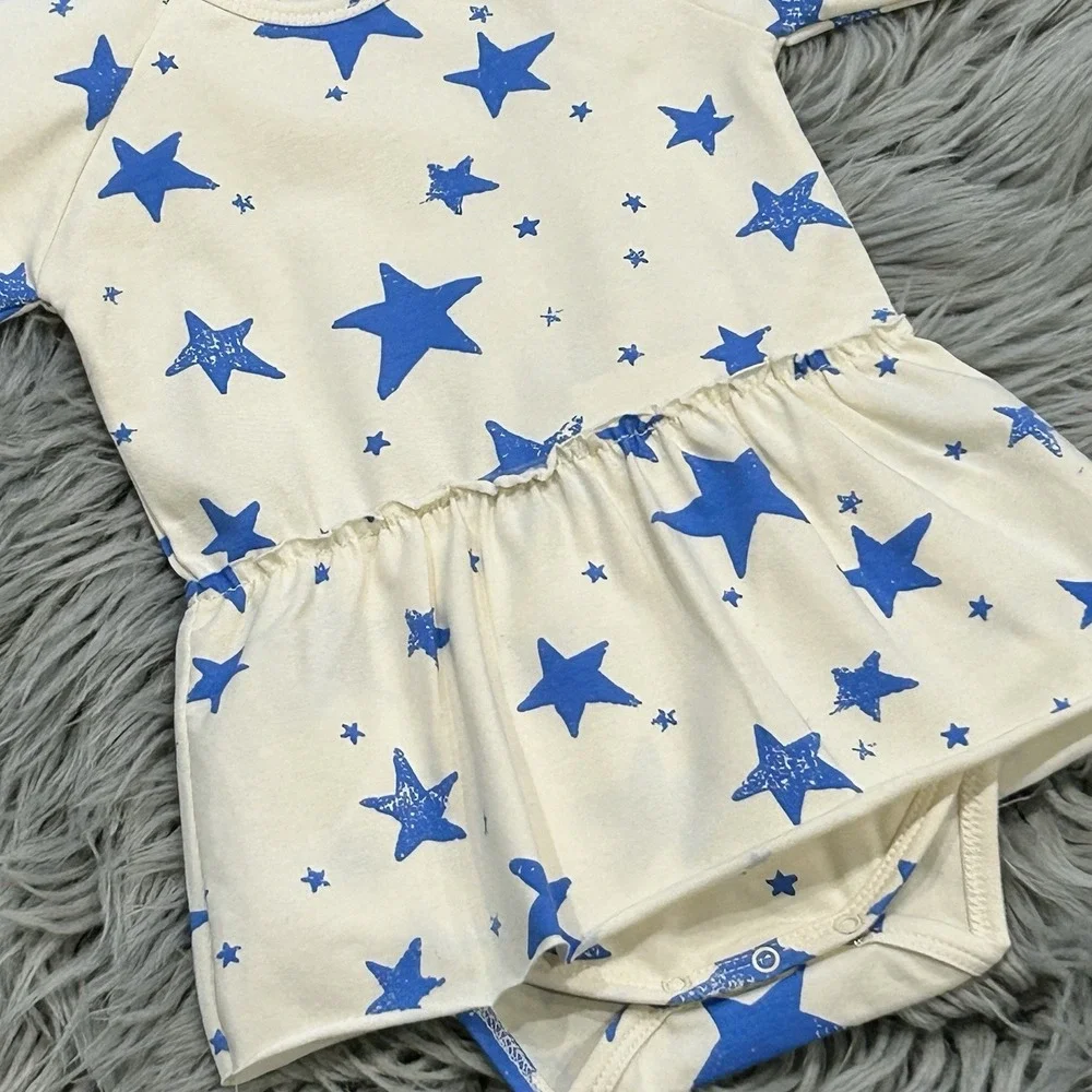 Noé & Zoë‎ Berlin Baby Girls Blue Stars Pattern Skirted Bodysuit Size 3-6month